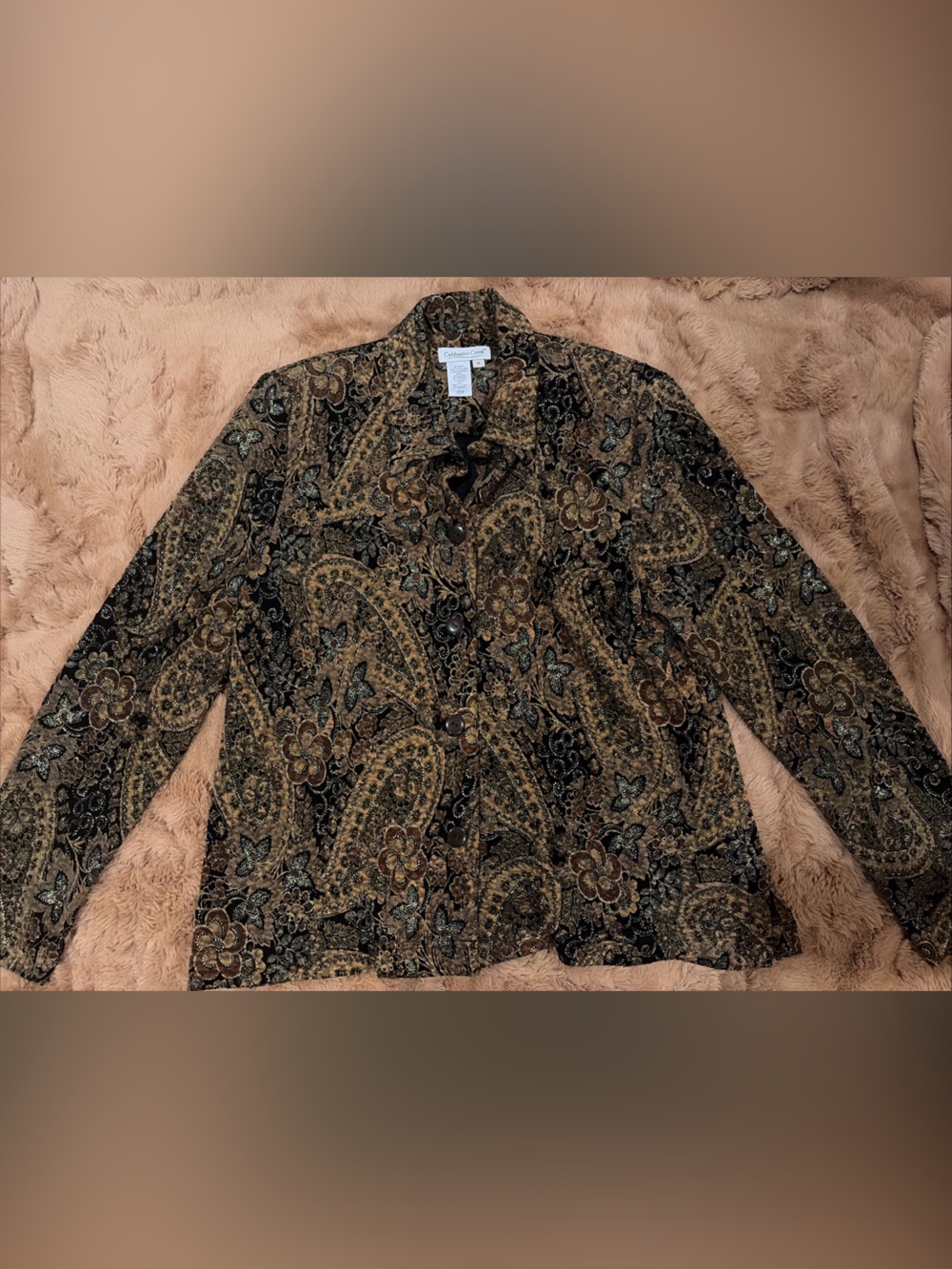 Vintage Button Top Metallic Whimsigoth Boho FairyCore Brown Tapestry Whimsical